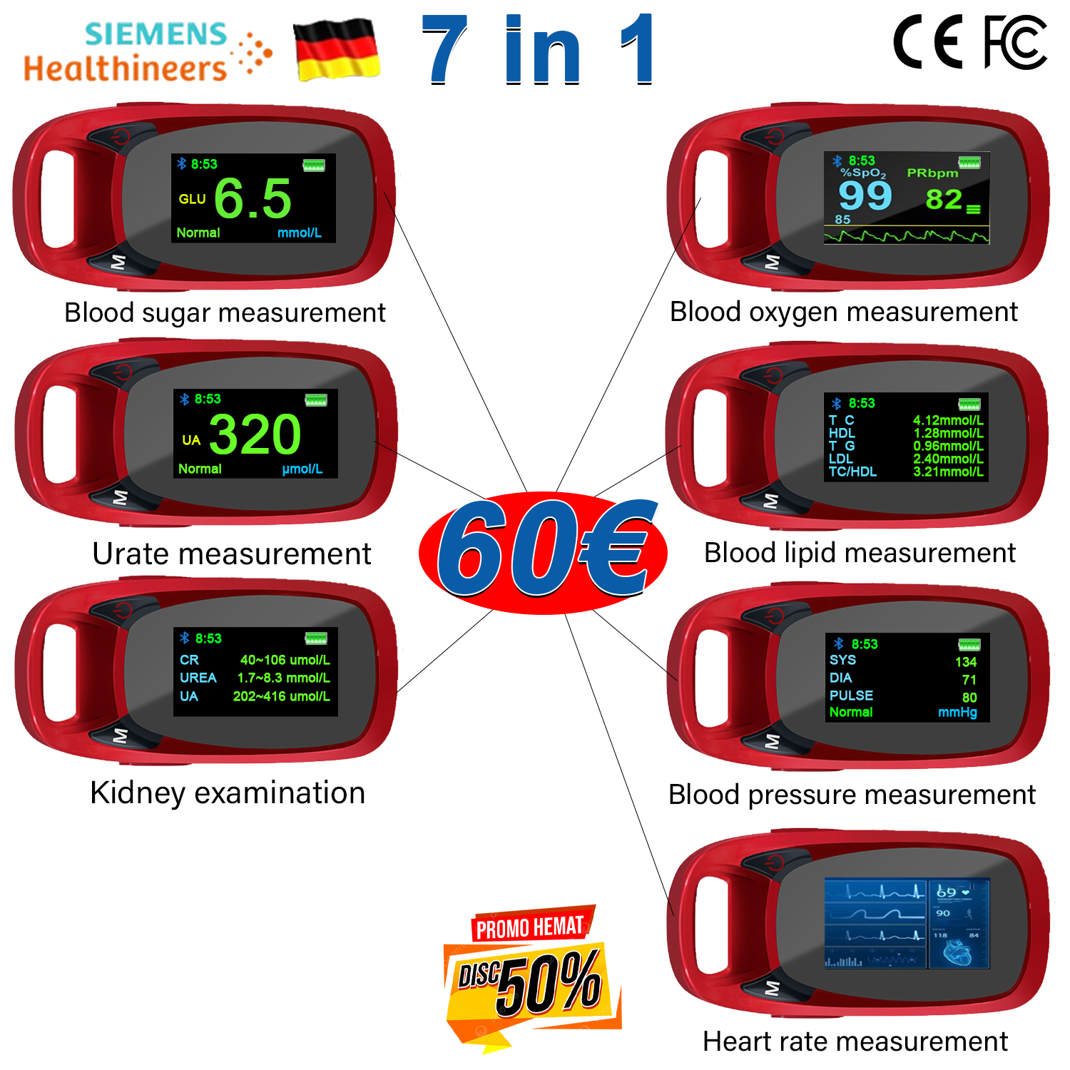 T03 (azúcar en sangre no invasivo+oxígeno en sangre no invasivo+ácido úrico no invasivo+frecuencia cardíaca no invasiva+presión arterial no invasiva+examen cardiopulmonar+examen de riñón)